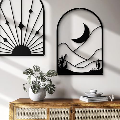 Glamativity 4 Pack Black Abstract Metal Wall Art, Minimalist Décor Single Line Art Wall Décor, 3D Textured Metal Wall Sculptures, for Living Room Bedroom Bathroom Study Room (Black Boho, L Size 22.5 x 15.7'') - color: Black Boho, size: L Size 22.5 x 15.7'