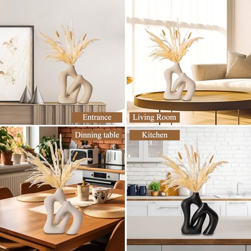 Ceramic Vase Set of 2, Farmhouse Decor Cream White Cute Vases for Home Kitchen Bedroom Office Living Room Centerpiece Table Shelf Desk Decorations, Housewarming Gifts for Women Men - color: Matte Ceram White