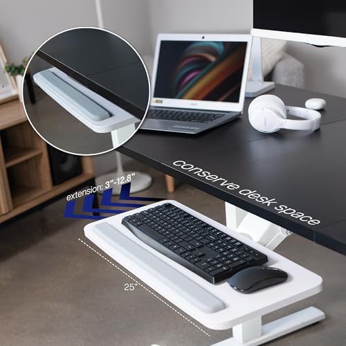 VIVO Adjustable 25 x 10 inch Computer Keyboard and Mouse Platform Tray Ergonomic Under Table Desk Mount Drawer Underdesk Shelf, White, MOUNT-KB03W - color: White, size: 25"