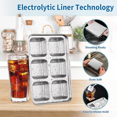 Stainless Steel Ice Cube Trays with Lid, Easy Release Durable Metal Ice Mold for Freezer, Ideal for Whiskey, Cocktails & Drinks (1 Pack) - color: 6-Cube Ice Tray - Pack of 1
