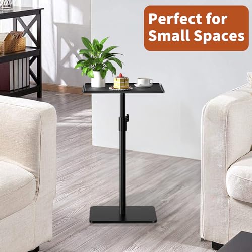 RCHYFEED Metal End Table, Height Adjustable Side Tables Living Room, Small Side Table for Small Spaces with Matte Black Tray, Square Drink Coffee Tables Sofa Table for Bedroom, Sofa Tray Table Indoor