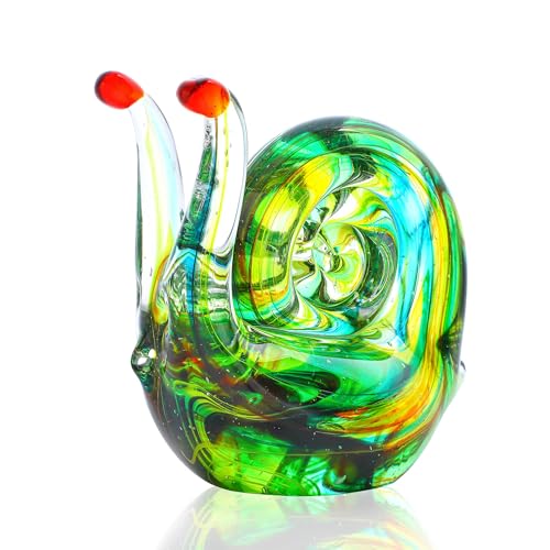 QFkris 4.4inch Blown Glass Snail Figurine Collectibles Handcrafted Glass Animal Paperweight Home Art Statue Decoration for Women