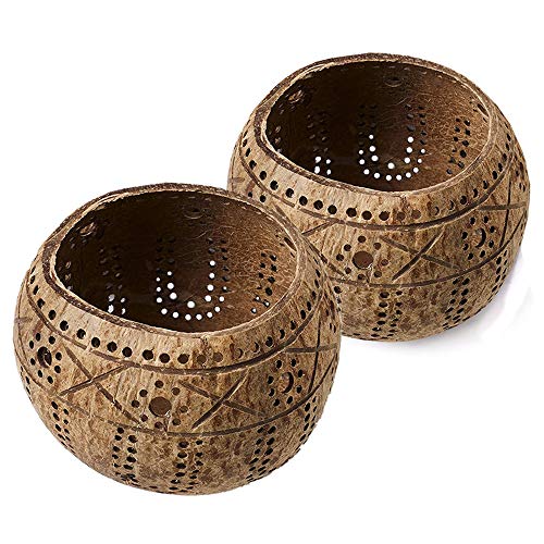 QTMY 2 Pack Votive Candle Holders,Handmade Coconut Shell Candle Holder for Tealight Small Pillar,Rustic,Wooden Style