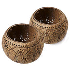 QTMY 2 Pack Votive Candle Holders,Handmade Coconut Shell Candle Holder for Tealight Small Pillar,Rustic,Wooden Style
