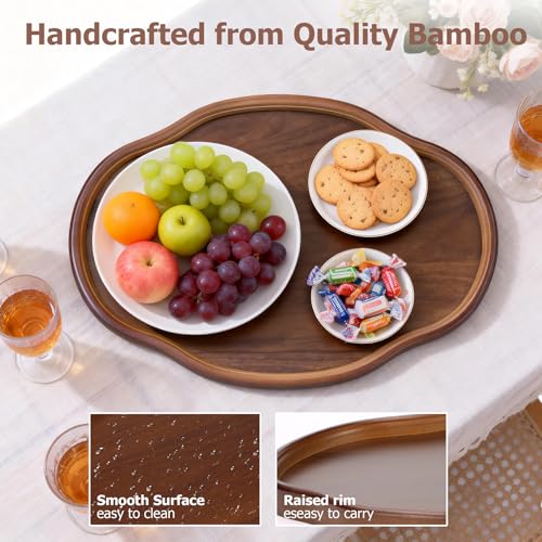 Wood Serving Tray, Wooden Tray, 14.57 Inch Irregular Decorative Serving Trays Platters for Home,Party,Coffee Table,Dining Table & Countertop - size: 14.6" x 10.2" x 0.9"
