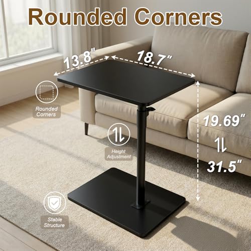YUHFERA Sofa Armrest Tray Table for Couch - 360 Swivel Height Adjustable C-Shaped End Table for Small Spaces, Snack Side Table for Bed or Chair with Phone & Tablet Slot, Black, Enlarged - color: Black, size: Enlarged