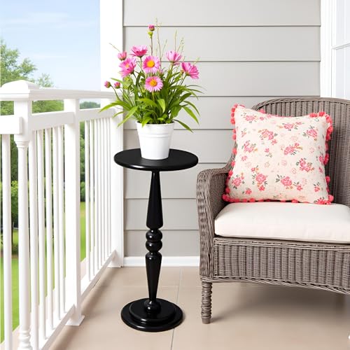 SwallowLiving Black Side Table, 25" Tall Small Round End Table for Small Spaces, Solid Pine Wood Pedestal Drink Table, Narrow Accent Table for Living Room, Bedroom & Entryway, Matte Black Finish - color: Black Spindle