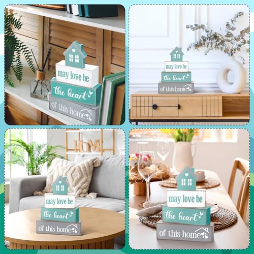 Cinnvoice 4 Pcs Farmhouse Tabletop Decor Rustic Family Blessed Home Table Centerpiece This Is Us Sign for Kitchen Shelf Desk Fireplace Mantel Tiered Tray Decor(May Love Be the Heart of This Home) - style: May Love Be the Heart of This Home