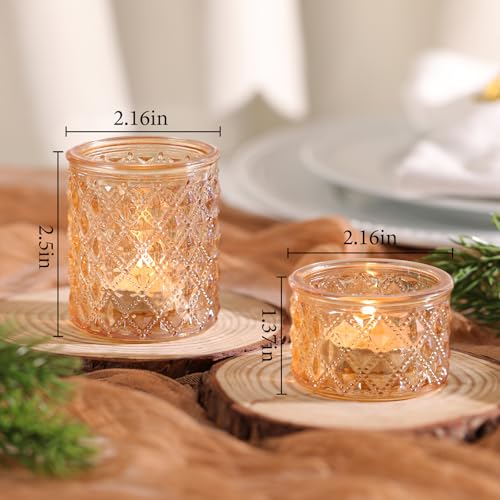 NITIME 24pcs Assorted Gold Votive Candle Holders, Tealight Candle Holders for Table Centerpiece, Green Glass Candle Holder Decor for Wedding, Party & Home Decor - color: Gold