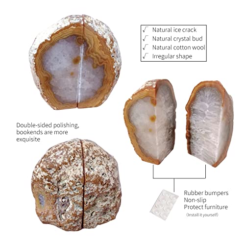 Natural Agate Bookends Pair - 3-4 lbs Heavy Duty Non-Slip Stone Bookends for Shelves | Unique Decorative Book Ends Gift | Home Office Decor - color: Nature, size: 3-4LBS