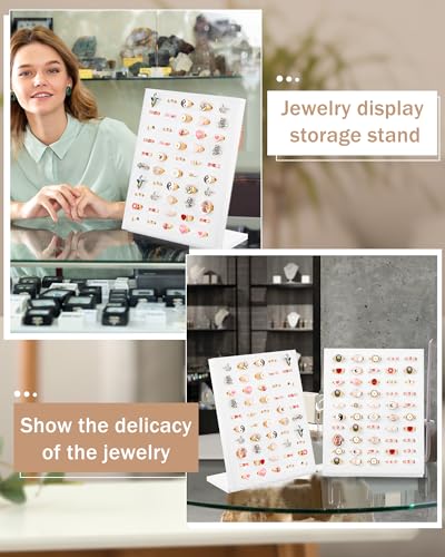 Henoyso 4 Pcs Velvet Ring Display 50 Slots L-Shaped Ring Display Stand Tray Holder for Selling Earring Jewelry - color: White