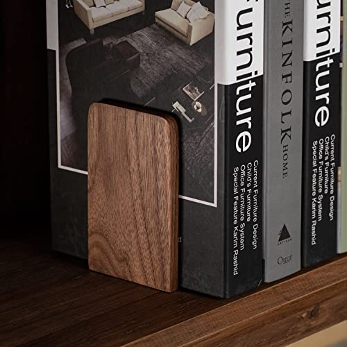 Muso Wood Book Ends for Shelves, Non-Slip Bookends, Heavy Duty Wooden Bookend Support for Books and Movies (Walnut 1 Pair) - color: Walnut-1 Pair