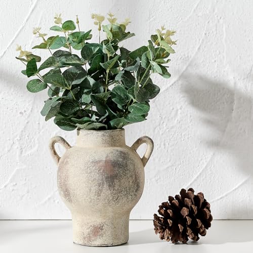 LUKA Antique Ceramic Vase with 2 Handle,7.28 inches Rustic Vase Minimalist Decor, Decorative Vases for Home Decor, Table, Living Room, Shelf, Christmas Decoration(Medium,Gray) - color: M-gray(7.28 In)