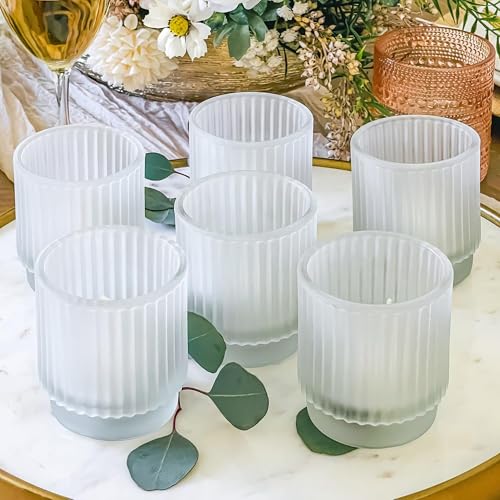 Kate Aspen Vintage Fluted Frosted Glass Tealight Votive Candle Holders (Set of 6), Rustic Decor, Boho Decorations, Shelf Decoration, Classic Look | Perfect Hostess Gift - color: Frosted