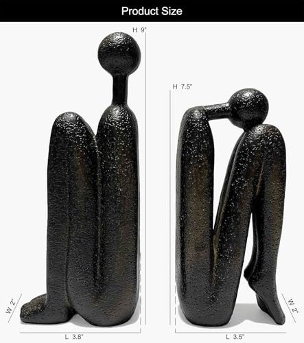 Thinker Decorative Bookends, Book Stopper Holder Nonskid, Book Ends for Shelves Living Room Office Home Decor, 1Pair/2Piece 9''