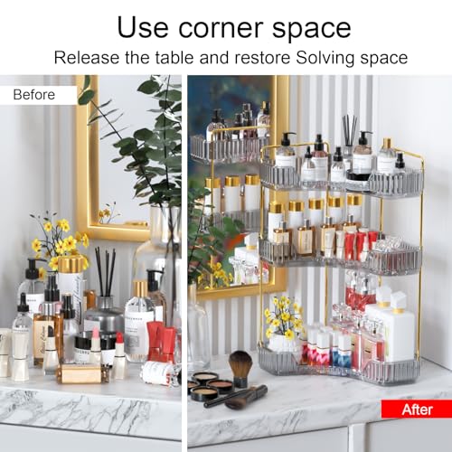 GTI 3-Tier Corner Bathroom Counter Organizer, Large Capacity Makeup Organizer Countertop, Perfume Cosmetics Skincare Vanity Organizers, Exquisite Countertop Storage for Women (Gray) - color: Grey, size: 10" x 10" x 17.5"