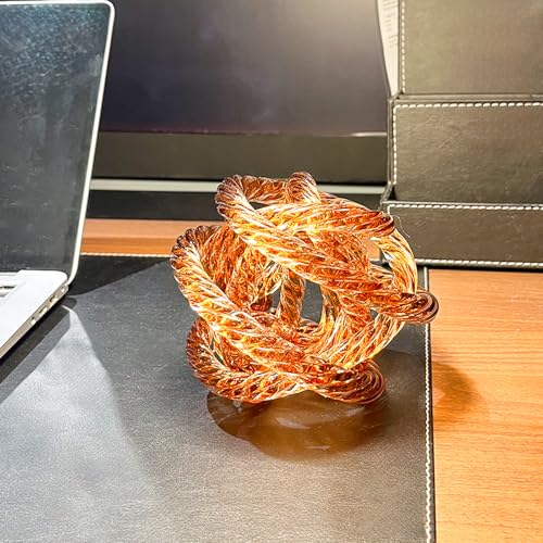 Glass Knot Teal Orbit Ball - 5 Inch Hand Blown Infinity Sculpture Decor Glass Orbit Home Decor Table Decoration Interio Art - color: Brown, size: 5" Diameter
