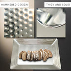 Stainless Steel Rectangular Serving Tray,Multipurpose Hammered Silver Large Decorative Platters,Organizer Tray for Kitchen Or Bathroom