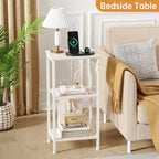 Asgolion Tall End Table with Charging Station, 3 Tier Narrow Tall Nightstand with Storage, Slim Side Table for Bedroom, Living Room, Nursery, Office, Cream White - color: Cream White, style: With Outlet