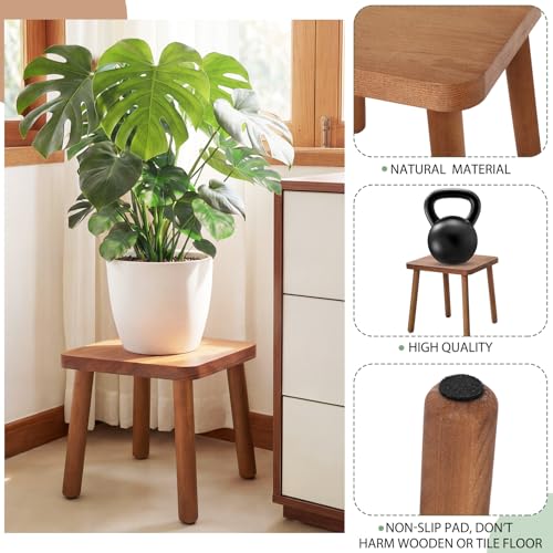 Pinkunn 3 Pcs Wood Plant Stand Indoor Plant Stand for 3-12 Inch Pots Mid-century Modern Plants Stool Plants Pot Holder Home Decor for Balcony Living Room Office Courtyard Detachable(Square Style) - style: Square Style