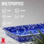Red Co. 11" x 9" Enamelware Metal Classic 2 Quart Rectangular Serving Tray, Navy Blue Marble/Black Rim - Splatter Design - color: Navy Blue