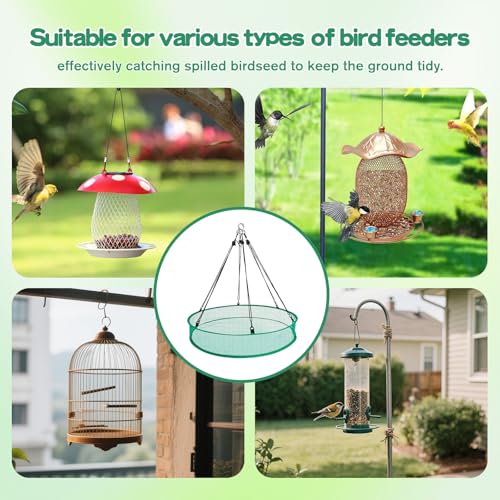 3PCS Bird Seed Catcher Tray 24 Inch Bird Seed Catcher Hanging Hoop Platform for Bird Feeders Includes S-Hooks, Adjustable Ropes & Portable Storage Pouch - size: 24 in