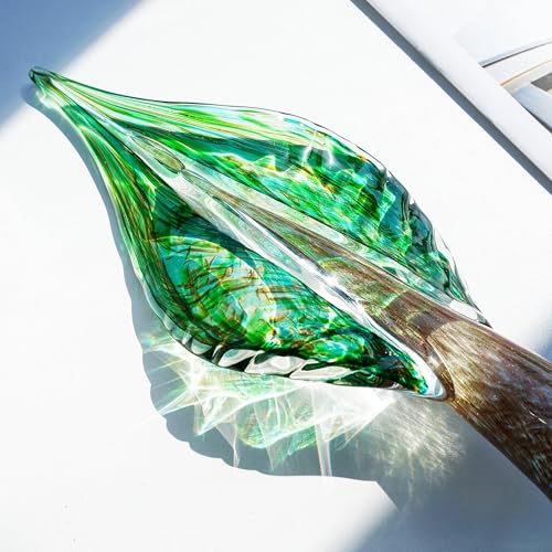QFkris Blown Glass Tree of Life Leaf Sculpture for Home Decor, 12inch Hand Blown Glass Art Decorative Statue for Book Shelf Living Room Office Desk Home Decoration Accents Collectible Figurines - size: Large Plus