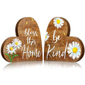 Jetec 2 Pcs Rustic Wooden Heart Table Decor, Daisy Farmhouse Home Decor, Bless This Home & Be Kind Sign for Living Room, Dining Room, Shelf & Mantel, Ideal Housewarming & Birthday Gift(Daisy Style) - style: Daisy Style