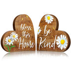 Jetec 2 Pcs Rustic Wooden Heart Table Decor, Daisy Farmhouse Home Decor, Bless This Home & Be Kind Sign for Living Room, Dining Room, Shelf & Mantel, Ideal Housewarming & Birthday Gift(Daisy Style) - style: Daisy Style