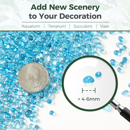 T4U Fish Tank Gravel 2 LB, Tumbled Small Rocks for Aquarium, Glass Beads for Vases, Succulent Rocks for Plants, Aquarium Gravel Decorative Pebbles for Terrarium Crafts Vase Filler, Blue - color: Blue, size: 2 LB