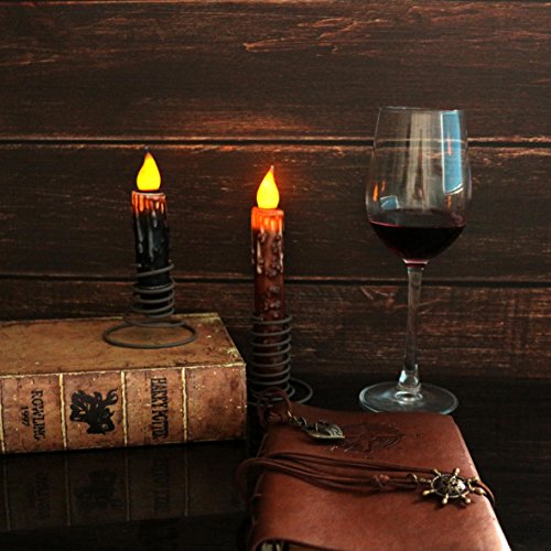 CVHOMEDECO. Real Wax Hand Dipped Battery Operated LED Timer Taper Candles Rustic Primitive Flameless Lights Décor, 6-3/4 Inch, Coffee, 6 PCS in a Package - color: Coffee 6 Pcs