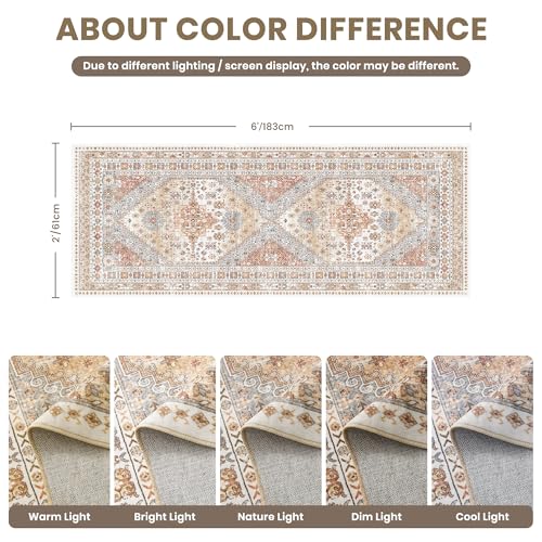 zesthome 2x6 Runner Rug for Hallways, Machine Washable Rug, Non Slip Vintage Low Pile Runners, Stain Resistant Runners for Entryway, Kitchen, Bathroom, Laundry Room, Corridor - color: Orange, size: 2' x 6' (Runner)