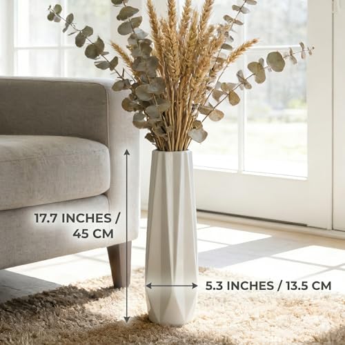 Ceramic Tall Floor Vase, White 17.7" Large Flower Vase Decorative Vases for Pampas Grass Living Room Modern Home Decor Office Bedroom Kitchen Wedding House Décor, Gift for Wedding Housewarming - color: 5-stripes, size: Height-17.7 Inch