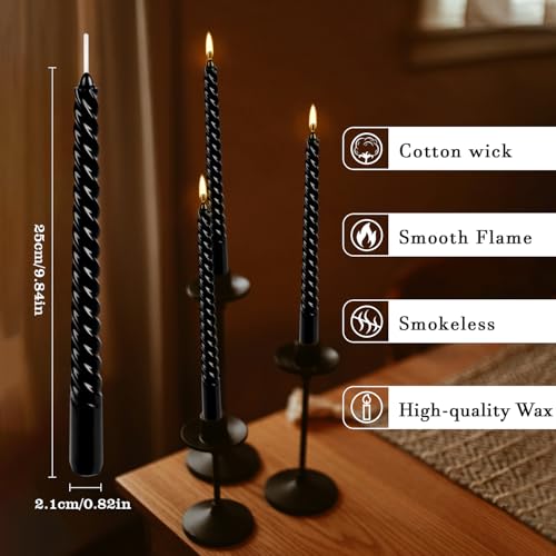 12-Pack 10' Tall Black Spiral Taper Candle Set - Dripless, Smokeless for Halloween&Christmas, Unscented Candlesticks, Dripelss Tapered Candles for Table Rituals,Memorial Prayer Wiccan Rituals. - color: 12Pack-Spiral Black-10inch
