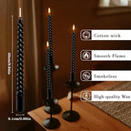 12-Pack 10' Tall Black Spiral Taper Candle Set - Dripless, Smokeless for Halloween&Christmas, Unscented Candlesticks, Dripelss Tapered Candles for Table Rituals,Memorial Prayer Wiccan Rituals. - color: 12Pack-Spiral Black-10inch