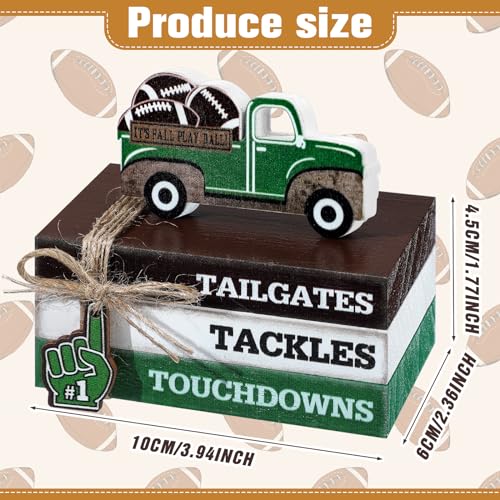 Briwooody 5 Pcs Football Decoration Football Tiered Tray Decor Mini Faux Ball Wooden Book Stack Set Sport Party Decorations Decorative Book Sign for Home Locker Room Table Shelf Desk - style: Football