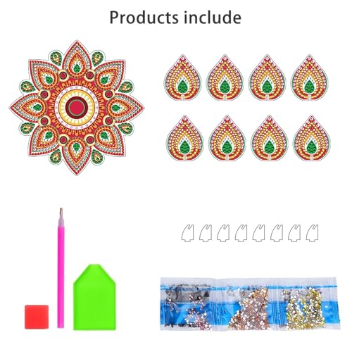 DIY Diamond Art Painting Candlestick Holders 5.71in Mandala Flower Shape Desk Candle Tray Tabletop Ornaments for Wedding Ramadan Party Home Table Centerpiece-Mandala10 - color: Mandala10