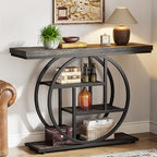 Tribesigns 41.3" Console Table, Industrial 4-Tier Sofa Table Entryway Table with Circle Base, Narrow Wood Accent Tables with Storage Shelves for Living Room, Hallway, Foyer, Charcoal Black - color: Charcoal Black