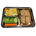 Set of 2 Stainless Steel Divided Plates Tray 3 Sections Diet Food Control Dinner Plate for Adults - Unbreakable Metal Plate for Campers Portion Control Reusable Plate - size: 9.45 x 6.69 Inch (3 Sections)