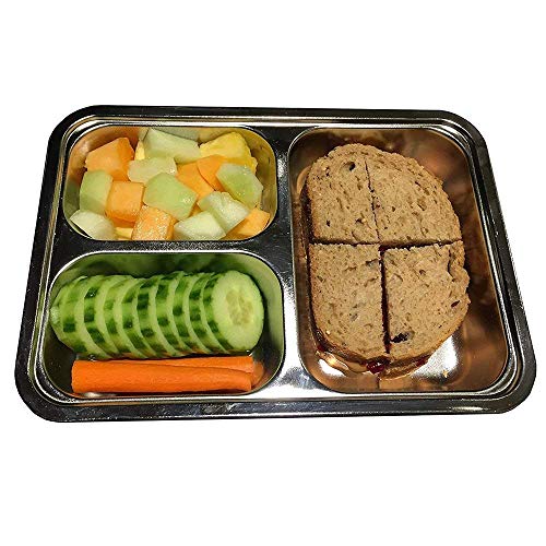 Set of 2 Stainless Steel Divided Plates Tray 3 Sections Diet Food Control Dinner Plate for Adults - Unbreakable Metal Plate for Campers Portion Control Reusable Plate - size: 9.45 x 6.69 Inch (3 Sections)