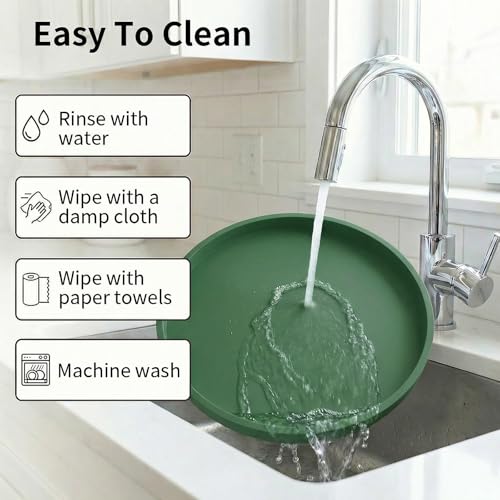Round Green Silicone Decorative Bathroom Vanity Tray 9 Inch, Counter Tray for Bathroom Countertop Perfume Holder Dresser Organizer Coffee Table Candle, Non-Slip Durable for Home Use - color: Green, size: 9.06