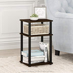 Furinno JUST Side Table, 3-Tier End Table, Open Shelves Night Stand, Bedside Table, Toolless Assembly, for Living Room, Bedroom, Bathroom, Columbia Walnut - color: Columbia Walnut/Black, size: 3-Tier, Round Pole, style: 1-Pack