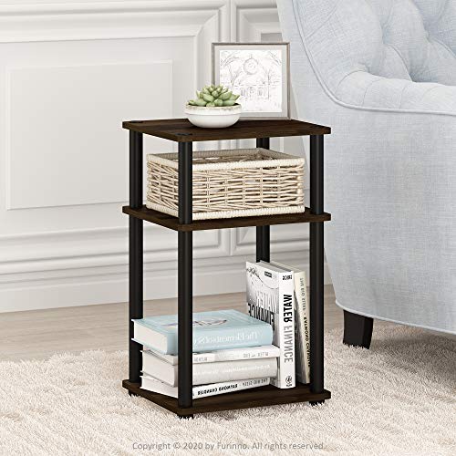 Furinno Just 3-Tier Turn-N-Tube End Table / Side Table / Night Stand / Bedside Table with Plastic Poles, 2-Pack, Columbia Walnut/Black - color: Columbia Walnut/Black, size: 3-Tier, Round Pole, style: 2-Pack