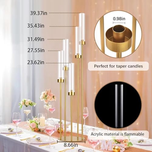 5 Arm Candelabra with Acrylic Lampshade Set of 4 Gold Candelabra for Wedding Table Birthday Party Home Decoration 39.4'' Candle Holder Fit LED Taper Candles - color: Gold, size: 4pcs
