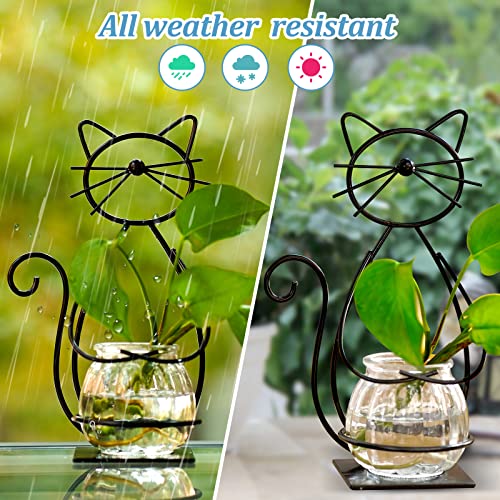 Desktop Glass Planter Vase Holder, Metal Cat Plant Terrarium Stand for Plants Creative Decorations for Home Patio Lawn Garden - color: Cat