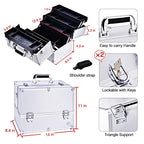 Joligrace Extra Large Makeup Train Case 6 Tray Make Up Artists Organizer Box Lockable Cosmetic Jewelry Toiletries Carrier Crafters Tool Cases with Adjustable Dividers & Shoulder Strap - Silver - color: Silvery White