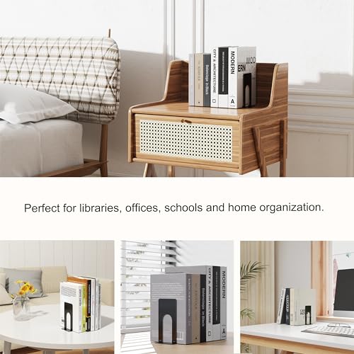 Optomni Book Ends, 3 Pairs of Small Bookends for Shelves, 3.9 x 2.8 × 5.2 in, Black Metal Book Stopper, Sturdy Book Holders for Home Office (6 Pcs, Small)