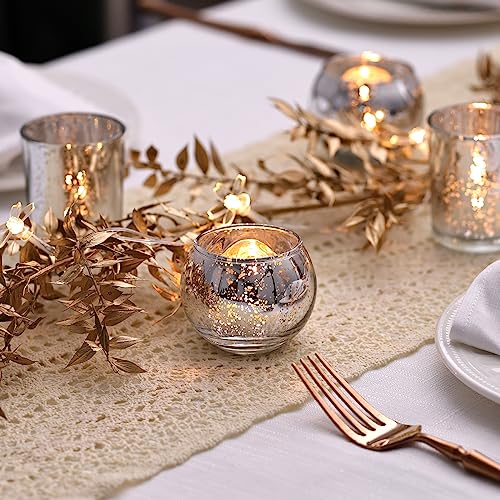 LETINE 36pcs Silver Votive Candle Holders - Elegant Mercury Glass Tea Light Candle Holder Set for Spring Summer Weddings, Holiday Season Decorations, Valentine's Day Table Centerpieces - color: Silver
