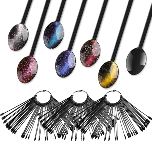 150 Pcs Black Spoon Shaped False Nail Swatch Sticks Nails Art Polish Practice Display Tips Acrylic Nail Sample Sticks With Metal Split Ring Nails tech Supplies for Home or Salon Use - color: Black Spoon Shaped