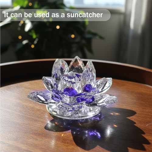 Lotus Flower Figurine,Crystal Lotus Decor Centerpiece,Feng Shui Home Decor for Office Desk Accent in 2.5 Inch - color: Purple
